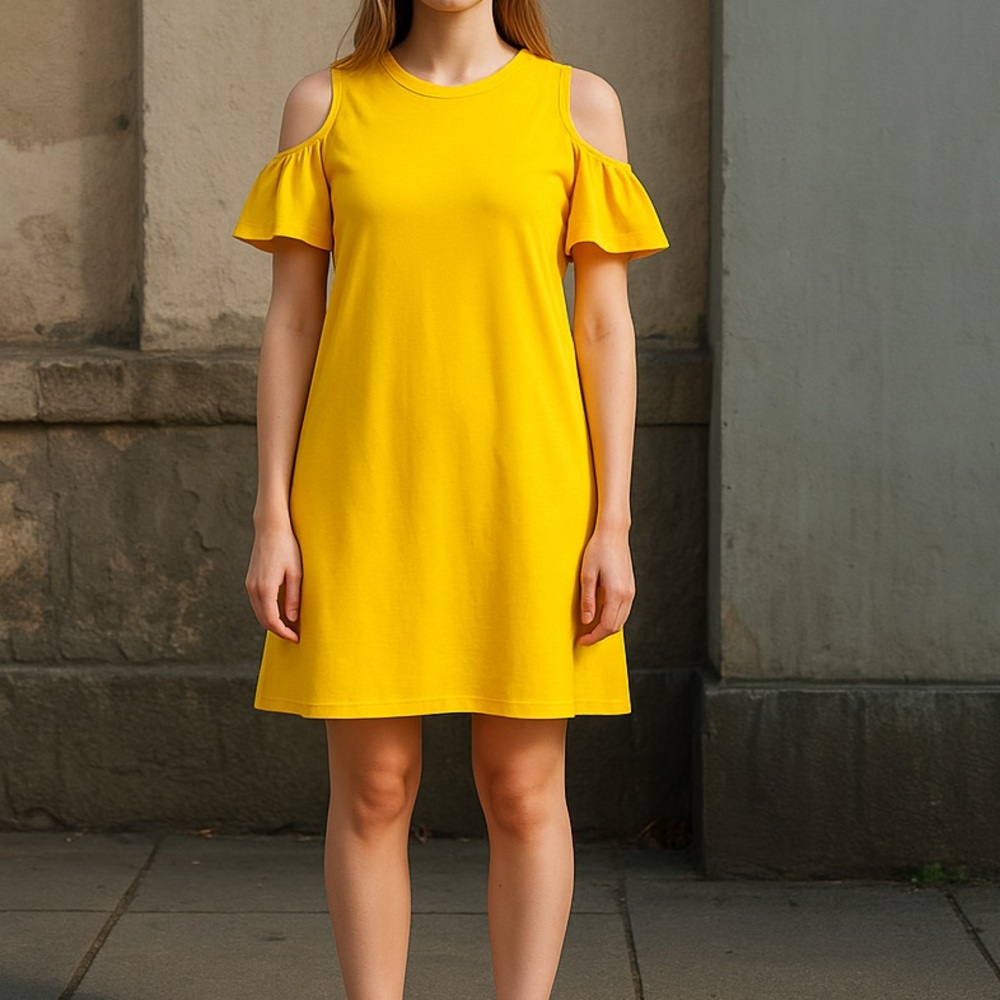 Zara Yellow Cold Shoulder Mini Dress size Small